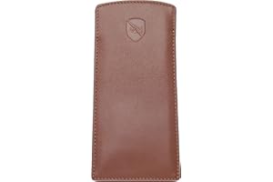ALLEN & MATE Real Leather Reading Glasses Case Slim Soft Spectacles Pouch Sleeve with Glass Cleaning Cloth