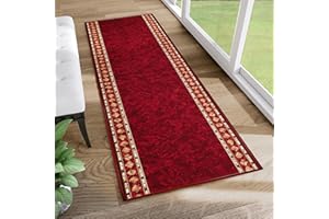 ‎TAPISO TAPISO Anti Rutsch Teppich Läufer rutschfest Brücke Meterware Oriental Rot Gelb Ornament Design Meliert Flur Küche Wohnzimmer 80 x 340 cm