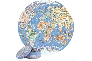 bopster 1000-Piece Round World Map Jigsaw Puzzle for Adults & Teens | Illustrated Globe Design | Premium 1000pc Puzzle | Giftable Family Activity