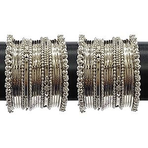YouBella Jewellery for Women Traditional Silver Plated Oxidized Bracelet Bangle Set For Women