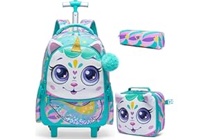 HTgroce Zaino Trolley con Ruote per Scuola Elementare Bambina, Astuccio e Pranzo al Sacco - Ideale per Viaggi