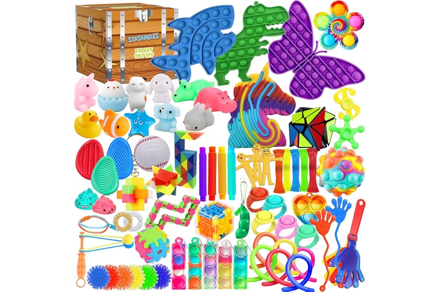 75 pcs Fidget Toys Kids Pack - Classroom Prizes, Pinata Fillers, Treasure Chest Goodie Bag Rewards with Pop its, Party Favours, Sensory Toys, Bulk Fidgets Box Gifts for Girls and Boys
