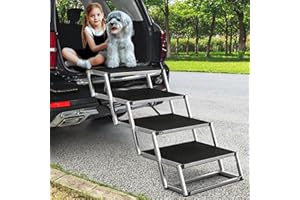 FURGGIS Hundetreppe Für Große Hunde, Extra Breit 4 Stufen Hunderampe Klappbar, Leichte Und rutschfeste Hundetreppe Für Auto, Lastwagen Und SUV, Unterstützung Bis 100 KG