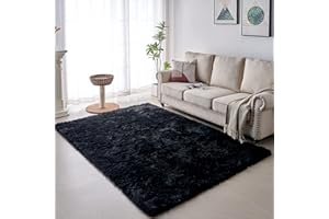 VOFUSHON Dywan z wysokim runem, Shaggy - bieżnik na korytarz, nowoczesny, puszysty, miękki dywan do salonu, dekoracja do salonu, sypialni, pokoju dziecięcego (160 x 230 cm, czarny)