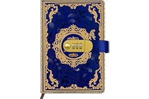 Qefuna pamiętnik z zamkiem, A5 ze skóry PU z wytłoczoną folią i tłoczonym wzorem kwiatowym w stylu retro z kombinacją 200 stron, papier 100 g/m2, zabytkowy dziennik czytelniczy dla (niebieski)