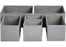 Amazon Basics Cloth Drawer Storage Organizer Boxes, Set of 6, Gray