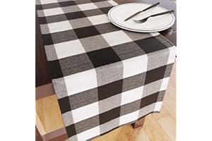 Encasa Runner da tavolo per 4 seater con Controlli neri di Buffalo e dimensioni 32x150 cm, cotone ecologico, per la decorazione autunnale del tavolo da pranzo, feste di Halloween e Natale