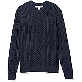 Amazon Essentials Maglione da Pescatore Girocollo a Coste a Manica Lunga in Cotone 100% Uomo