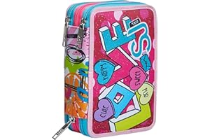 SJ GANG STYLE JAM GANG SJ Gang Astuccio Scuola 3 Zip, Fantasia SJ Gang, Rosa, Portapenne Triplo Scomparto Completo Di Penne, Matite, Pennarelli, Accessori Zaino, Bambina