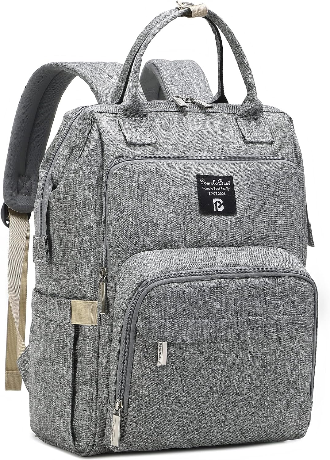 Pomelo Best Baby Changing Backpack Stylish Multifunctional Large Nappy Baby Bag with Changing Mat and Stroller Straps