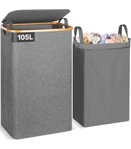 HomeHacks Großer Wäschekorb – 125 L, Wasserdicht, Zusammenklappbar, Mit Griffen