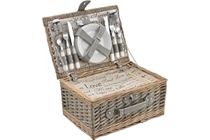 casa.pro picnic basket for 4 people Picnic set with cool bag incl. crockery cutlery corkscrew and glasses grey