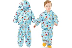 Baogaier Tuta Impermeabile Bambino, Leggero Fodera in Rete Antipioggia Giacca & Pantaloni Impermeabili con Riflettenti 2 Pezzi Set, Bambini Pioggia Completo Abbigliamento per Ragazzi 1-7 anni