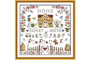 ABEUTY Home Sweet Home - Kit de punto de cruz para adultos preimpreso, kit de inicio de costura de bordado de 14 quilates con sello DMC para principiantes (estampado de casa)