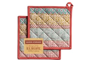 Maison d' Hermine Topflappen 100% Baumwolle Ostern hitzebeständig Set mit 2 Topflappen (20cm x 20cm) Hot Pads mit Schleife zum Grillen, Kochen, Grillen, Mikrowelle, Provence – Frühling/Sommer