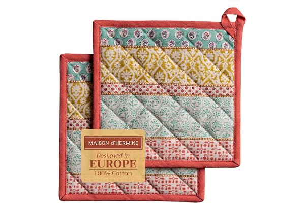 Maison d'Hermine Lot de 2 maniques 100% Coton résistant à la Chaleur, 20 cm x 20 cm, avec Boucle, pour Manipuler Les Plats Chauds et Cuisiner Cadeau Saint Cadeaux fête des mères