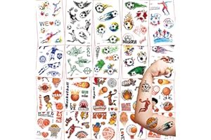 FLYFTREY 20 Hojas Tatuajes Temporales para Niños, Tema Baloncesto y Fútbol Tatoos Infantiles Impermeable Respetuoso Con la Piel, Tatuajes Regalos de Cumpleaños Festivales Fiestas Gift Bag Filler
