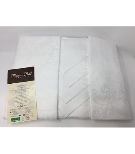 Piazza Pitti Elegante Tovaglia da tavola in Puro Damasco di Cotone Lavorazione Jacquard con Orlo a Giorno Art. Manuela Varie Misure e Colori con tovaglioli (Rosso, Rettangolare x 24 cm. 180x450
