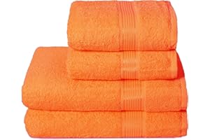 GLAMBURG Ultra Soft 4er-Pack Handtuch-Set, Baumwolle, enthält 2 übergroße Badetücher 70 x 140 cm, 2 Handtücher 50 x 90 cm, für den täglichen Gebrauch, kompakt und leicht — Orange