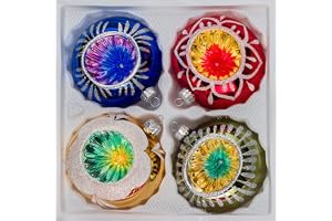 4 delar. Set med julgranskulor i glas, 10 cm Ø i "högglans vintage stil", julgranskulor – juldekorationer, julgranspynt, 10 c