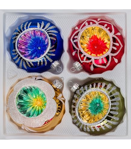 Boule De Noël Ancienne En Verre Cristallin Soufflé Multicolore - Motif Arbre De Vie, Occasion