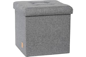 LOVE !T STORE !T Love IT Store IT Taboret premium z miejscem do przechowywania – taboret z wysokiej jakości tkaniny lnianej – wzmocniony drewnem – wygodny i bardzo stabilny – szary – 38 x 38 x 38 cm