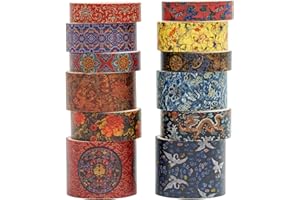 Songdao 12 rouleaux Chinoiserie Washi Tape Set, Ruban Adhésif Décoratif Œuvre d’art inspirée Feuille d’or Masking Tapes pour Arts, Bullet Journal, Scrapbooking, Bricolage, Emballage (Azure Waves)