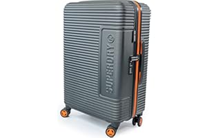 Superdry Hard Shell Travel Suitcases - Lightweight, Robust, TSA Locks, with 8 Smooth Spinner Wheels, Telescopic Trolley Handle, Clothing Retention Straps & High Capacity Luggage (Black/Orange, Small)
