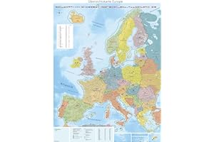 ‎GEOMETRO Große Europakarte mit Laminierung (beschreib- und abwischbar, reißfest), 90 x 123 cm, mit Flaggen, Bundesländern und Schengenraum