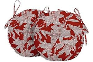 Vargottam Indoor/Outdoor Round Bistro Chair Cushions Block Print 15-Inch Bistro Chair Pads Waterproof Seat Chair Cushion For Home/Office- Set Of 2 (Red)