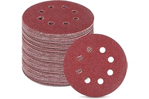 REAEONAT 80Pcs 125mm Sanding Discs, Hook and Loop 10 x 40/60/80/120/180/240/320/400 Mixed Grits, 8 Hole 5 Inch Round Sanding Discs Pads for Random Orbital Sander
