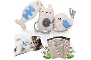 ne&no® KATZENSPIELZEUG MIT BALDRIAN nachfüllbar - 100% natürlich - 3er Set Spieltiere mit 9 Katzenminze Beutel (je 1,5g) - Katzen Baldriankissen