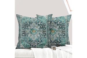 ECZOIL - Juego de 2 fundas de cojín (50 x 50 cm), diseño boho étnico vintage en sofá, funda de almohada suave para casa, salón, dormitorio, sofá, bohemio art deco, color cian