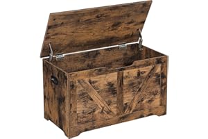 VASAGLE Storage Chest, Storage Bench, Blanket Box with 2 Safety Hinges, Shoe Storage Bench, Farmhouse Style, 40 x 80 x 46 cm, for Hallway, Bedroom, Living Room, Rustic Brown LSB062T01