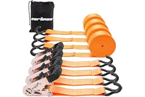 Cartman 4 Stück Zurrgurte Spanngurte, 3,8cm x 457cm bis 1360kg Gewicht, Transportgurt Befestigungsgurt mit Ratsche Transportband Ladungssicherung Befestigungsband Zurrband Ratschenband Befestigung