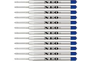 NEO+ Recharges de stylo à bille de qualité, bon marché mais durables, pointe moyenne. Compatible avec le stylo à bille Parker aussi. Recharge de style G2 fabriquée en Allemagne (12 x ENCRE BLEUE)