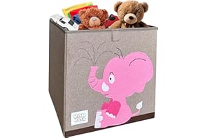 MISHMASH Foldable Toy Basket – Collapsible Storage Box for Children/Toddler/Baby - 33 x 33 x 33cm Cube Children’s Storage Unit – 9 Cute Animal Designs – Sturdy, Portable and Compact (Ellie Elephant)