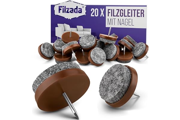 Filzada® 20x Filtglidspik Ø 24 mm Brun - Möbelglidare Stolsglidare med Spik