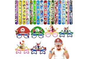 BJPERFMS Gadget Mario Compleanno Bambini, Mario Party Regalini Fine Festa Compleanno Bambini, Mario Gadget, Braccialetti Slap Bambini Mario, Occhiali Mario, Pensierini Regalini Compleanno Bambini Invitati