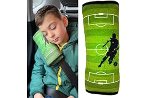 HECKBO Almohadilla para coche con dibujos de fútbol para niños - lavable a máquina suave, tacto de peluche, almohadilla cinturón de seguridad