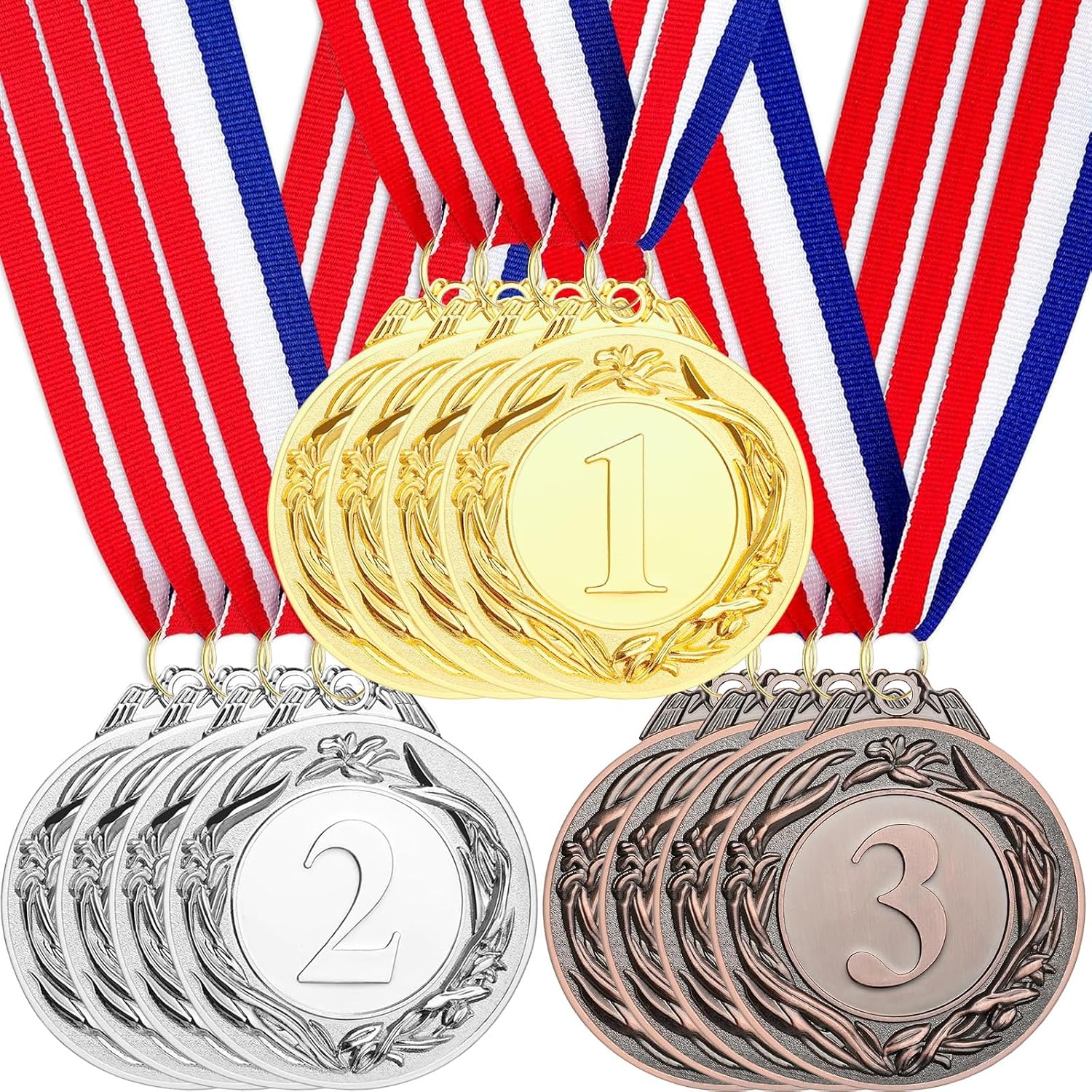 Santme 12 piezas Medalla de Recompensa, Medalla de Oro Medalla de Plata Medalla de Bronce con Cintas de Cuello para Competiciones, Deportes, Estilo Olímpico Diámetro aprox. 5,0 cm