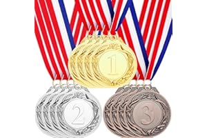 Santme 12 Pezzi Medaglie Premiazioni Metallo, Medaglia Oro Argento Bronzo con Nastro Collo Vincitore di Medaglie per Bambini Giochi Feste di Giorno la Giornata dello Sport 5.0cm