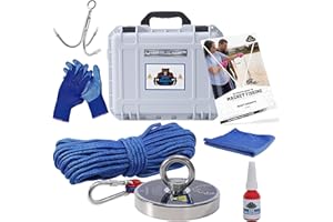 PLATINUM ONLINE PRODUCTS 1430LB’s Complete Fishing Magnet Kit | Fishing Magnet Kit with Case | Includes Strong Neodymium N52 Magnet, Durable 65ft Rope, Carabiner, Gloves, Grappling Hook & Waterproof Carry Case