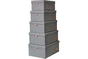 LOVE !T STORE !T LOVE IT STORE IT - Scatole Portaoggetti Premium Con Coperchio - Lino - Pieghevole - Rinforzi In Legno - Per Cabina Armadio - Set Sa 5 - Grigio Screziato