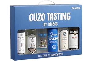‎JASSAS GRIECHISCHE FEINKOST Ouzo Tasting by Jassas 6x 200ml in Geschenkbox | Variante 1 | Feinster Ouzo aus Griechenland | Ouzo Probierset | Spirituosen Geschenk | Spirituosen Geschenkset