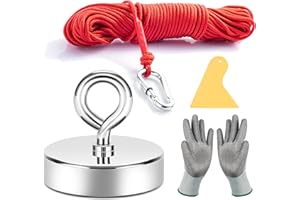 Neosmuk Fishing Magnet, 500 lb+ Giant Rare Earth Magnets with Rope, Large and Big 2.5 inches Diameter Disc Magnetic Fishing Kit for Tools, Heavy Duty and Thick Retrieving Neodymium Magnets with Hole