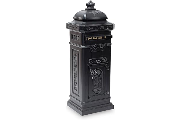 Relaxdays Boîte aux Lettres Anglaise sur Pied Inoxydable A4 Colonne Vintage Nostalgie HxlxP 106 x 38 x 34 cmdesign britsch Anglais, Noir