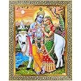 Koshtak Krishna with Radha/Radha Krishna ji/kanha ji with Cow Photo Frames for Wall Hanging/Gift/Temple/puja Room/Home Decor with Unbreakable Acrylic Glass for Worship