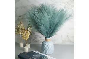 VOKENFORU 6 Pcs Artificial Pampas Grass 18" Fluffy Short Stems Small Faux Pampas Branches Fake Plants for Wedding Boho Home Christmas Decorations Centrepiece Flower Arrangement (Blue-green)