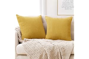 Deconovo Kissenbezug Kordsamt Kissenbezüge Wohnzimmer Kissenhülle Sofakissen Zierkissenbezug Dekorativen Kissenhüllen Weiches Dekokissen für Sofa Couch Büro Schlafzimmer, 50x50 cm, Senfgelb, 2er Set